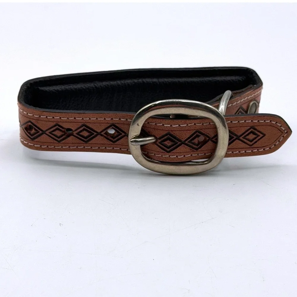 Myra Bag Leather Dog Collar Beaded Southwestern Turquoise Tan Small